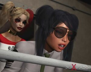 Super hot fuck-fest in jail! Harley Quinn romps a lady jail